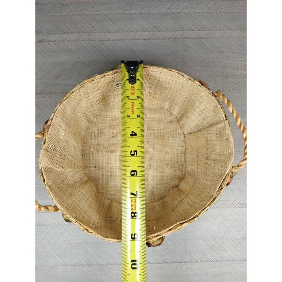 Vintage Woven Raffia Straw Round Casserole Basket With Fruit Accents Handles - Picture 7 of 9